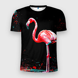 Футболка спортивная мужская Фламинго на черном, цвет: 3D-принт