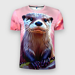 Футболка спортивная мужская Выдра в розовом цвете, цвет: 3D-принт