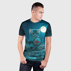 Футболка спортивная мужская Котенок выходит на тропу войны, цвет: 3D-принт — фото 2