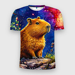 Футболка спортивная мужская Капибара и звездная ночь, цвет: 3D-принт