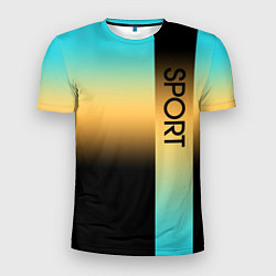 Мужская спорт-футболка Sport бирюзово-жёлто-чёрный градиент с полосой