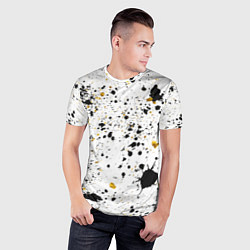 Футболка спортивная мужская Черные и золотистые пятна краски на белом фоне, цвет: 3D-принт — фото 2