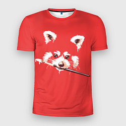Футболка спортивная мужская Красная панда с кисточкой в зубах, цвет: 3D-принт