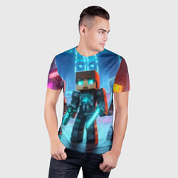 Футболка спортивная мужская Minecraft - ai art neon glow, цвет: 3D-принт — фото 2