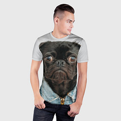 Футболка спортивная мужская Мопс в джинсовке - голова групно, цвет: 3D-принт — фото 2