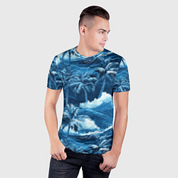 Футболка спортивная мужская Пальмы и волны - голубые оттенки паттерн, цвет: 3D-принт — фото 2