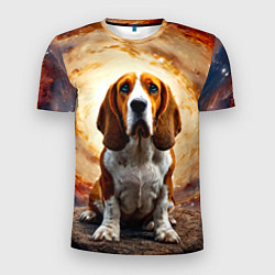 Футболка спортивная мужская Бассет-хаунд в космосе, цвет: 3D-принт