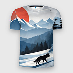 Футболка спортивная мужская Лиса в горах, цвет: 3D-принт
