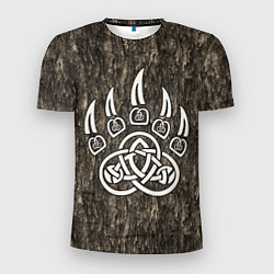Футболка спортивная мужская Символ Велеса - лапа медведя в текстуре древа, цвет: 3D-принт