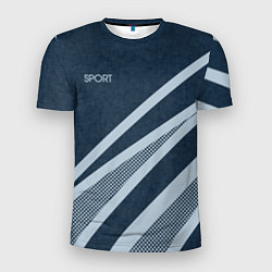 Мужская спорт-футболка Sport синий текстурный с полосами