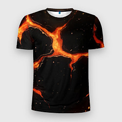 Футболка спортивная мужская Оранжевый разлом на черной текстуре, цвет: 3D-принт