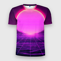 Мужская спорт-футболка Синтвейв ретровейв неоновый узор и солнце