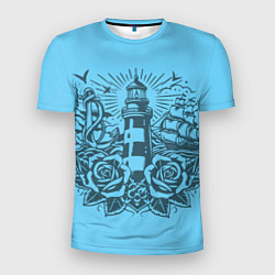 Футболка спортивная мужская Маяк с розами и кораблем, цвет: 3D-принт