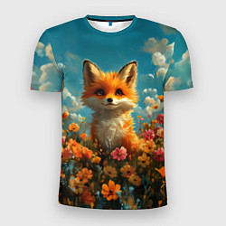 Футболка спортивная мужская Лисица в цветочном поле, цвет: 3D-принт