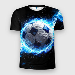 Футболка спортивная мужская Футбольный мяч в синем пламени, цвет: 3D-принт