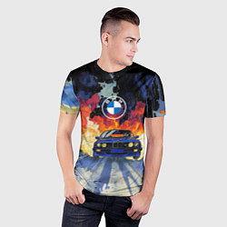 Футболка спортивная мужская Синяя БМВ за огнем, цвет: 3D-принт — фото 2
