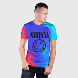 Футболка спортивная мужская Nirvana жидкие краски, цвет: 3D-принт — фото 2