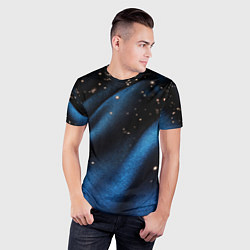 Футболка спортивная мужская Синяя волнистая текстура на черном, цвет: 3D-принт — фото 2
