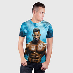 Футболка спортивная мужская Бодибилдер в синем дыму, цвет: 3D-принт — фото 2