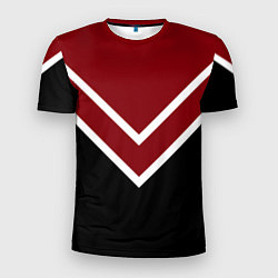 Футболка спортивная мужская Красный с чёрным и белые полосы, цвет: 3D-принт