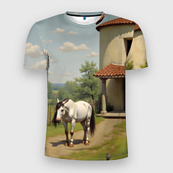 Футболка спортивная мужская Старый домик и лошадь, цвет: 3D-принт