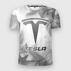 Мужская спорт-футболка Tesla - white gradient