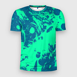 Футболка спортивная мужская Сине-зелёный абстракция краски, цвет: 3D-принт