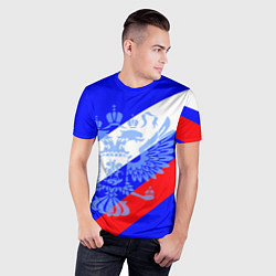 Футболка спортивная мужская Герб России на фоне триколора синий, цвет: 3D-принт — фото 2