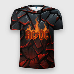 Футболка спортивная мужская ACDC огненный лого на камнях, цвет: 3D-принт