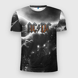 Футболка спортивная мужская ACDC металлический лого черно-белая текстура, цвет: 3D-принт