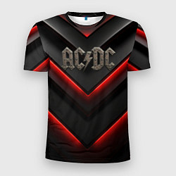 Футболка спортивная мужская ACDC лого из металла на черно-красной текстуре, цвет: 3D-принт