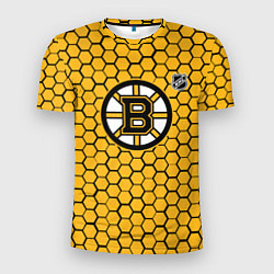 Футболка спортивная мужская Бостон Брюинз - желтые соты, цвет: 3D-принт