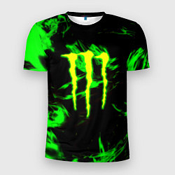 Футболка спортивная мужская Monster energy кислотное лого огонь, цвет: 3D-принт