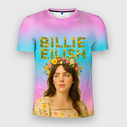 Футболка спортивная мужская Билли Айлиш с цветочным венком на голове, цвет: 3D-принт