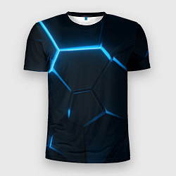 Мужская спорт-футболка Черные плиты с синим светом