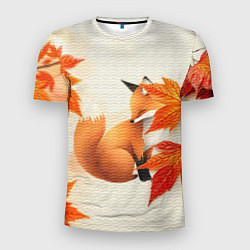 Футболка спортивная мужская Лиса под осенними листьями, цвет: 3D-принт