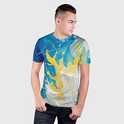Футболка спортивная мужская Масляные краски, брызги, желтые белые синие цвета, цвет: 3D-принт — фото 2