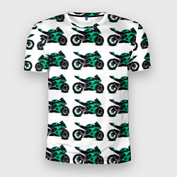 Футболка спортивная мужская Motorcycle turquoise, цвет: 3D-принт