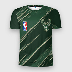 Футболка спортивная мужская Милуоки Бакс - линии с потертостями, цвет: 3D-принт