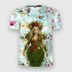 Футболка спортивная мужская Леди Гага в платье из листьев и цветов, цвет: 3D-принт