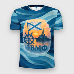Футболка спортивная мужская ВМФ корабль на фоне заката, цвет: 3D-принт