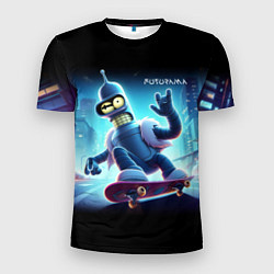 Футболка спортивная мужская Bender is a skateboarder in neon street - ai art, цвет: 3D-принт
