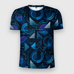 Мужская спорт-футболка Футуристическая сине-фиолетовая абстракция с хакер