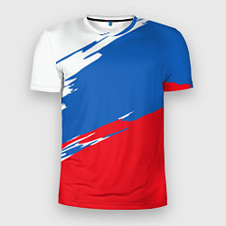 Футболка спортивная мужская Белый Синий Красный, цвет: 3D-принт