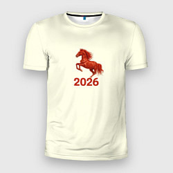 Футболка спортивная мужская Символ 2026 года красная огненная лошадь, цвет: 3D-принт