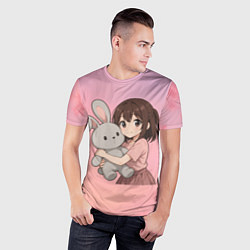 Футболка спортивная мужская Девочка обнимает зайцика в аниме, цвет: 3D-принт — фото 2