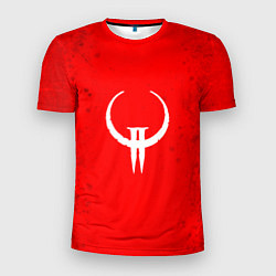 Футболка спортивная мужская White Quake 2 emblem on a red abstract background, цвет: 3D-принт
