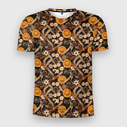 Мужская спорт-футболка Новогодний орнамент с корицей и дольками апельсина