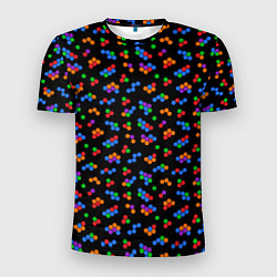 Мужская спорт-футболка Разноцветные детали мозаики на черном