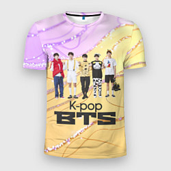 Футболка спортивная мужская BTS желто-розовый фон, цвет: 3D-принт